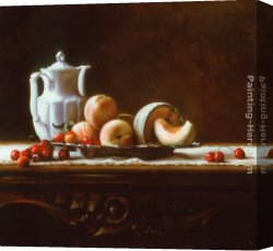 Still Life with Melon Canvas Paintings - Still Life with Cherries, Peaches, and Melon by Maureen Hyde