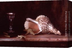 Wine Canvas Paintings - Still Life with Conch Shell, Starfish and a Glass of Wine by Maureen Hyde