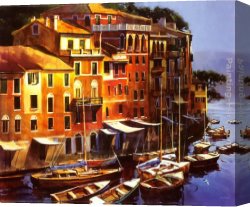 Mediterranean Shipping Canvas Paintings - Mediterranean Port by Michael O'Toole