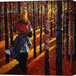 Walk Canvas Paintings - She Walks Among the Black Poplars by Michael O'Toole