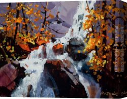 Waterfall Canvas Paintings - Waterfall Near Mt. Robson by Michael O'Toole