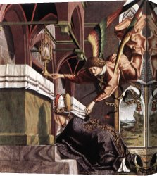 The Vision of The Rabenstein Canvas Paintings - Altarpiece of the Church Fathers Vision of St Sigisbert by Michael Pacher