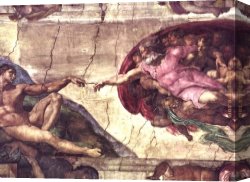 Michelangelo Buonarroti Canvas Paintings - Creation of Adam detail by Michelangelo Buonarroti