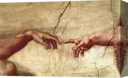 Michelangelo Buonarroti Canvas Paintings - Creation of Adam hand by Michelangelo Buonarroti
