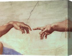 Michelangelo Buonarroti Canvas Paintings - The Creation of Adam hand by Michelangelo Buonarroti