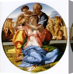 Michelangelo Buonarroti Canvas Paintings - The Holy Family with the Infant John the Baptist by Michelangelo Buonarroti