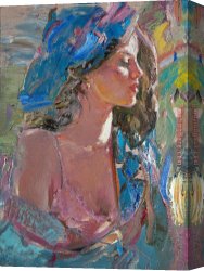 Impasto Canvas Paintings - Blue Scarf by Misti Pavlov