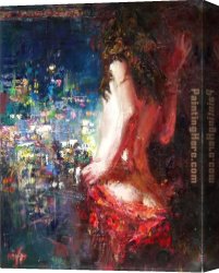 Girls Playing in Surf Canvas Paintings - Girl In The City by Misti Pavlov