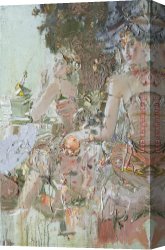 Impasto Canvas Paintings - In The Restaurant by Misti Pavlov