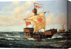 Boats Canvas Paintings - Legion Boat -- The First Queen by Montague Dawson