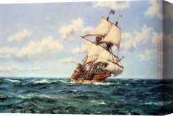 Puffins Over Sea Canvas Paintings - Mayflower II on the Open Seas by Montague Dawson