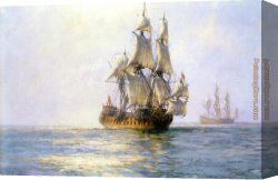 Charles Canvas Paintings - The Royal Charles on Sunlit Waters by Montague Dawson