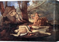 Echo And Narcissus Canvas Paintings - Echo and Narcissus by Nicolas Poussin