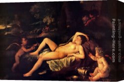 Venus Verticordia Canvas Paintings - Sleeping Venus and Cupid by Nicolas Poussin