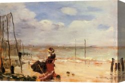 Femme Nue Couchee Canvas Paintings - Femme sur la Plage by Norbert Goeneutte