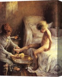 Painter in His Studio Canvas Paintings - Reine Goeneutte Washing The Young Jean Guerard In The Artist's Studio by Norbert Goeneutte