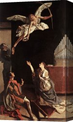 St Sebastian Tended by St Irene Canvas Paintings - Sts Cecilia, Valerianus and Tiburtius by Orazio Gentleschi