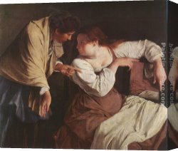 Mirror Canvas Paintings - Two Women with a Mirror by Orazio Gentleschi