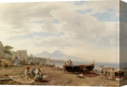 Amalfi Dia Cappuccini 1 Canvas Paintings - Fishermen on the Amalfi coast by Oswald Achenbach