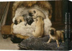 The Wasp's Nest Canvas Paintings - Nest Met Jonge Mastiffs by Otto Eerelman