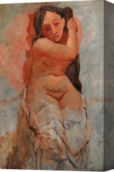Hair Canvas Paintings - Woman Plaiting Her Hair by Pablo Picasso