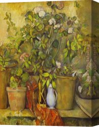 Pots Canvas Paintings - Flower Pots by Paul Cezanne