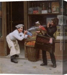 Joseph-charles-paul, Prince Napol Canvas Paintings - Teasing the Monkey by Paul Charles Chocarne-Moreau