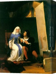 Model Canvas Paintings - Fra Filippo Lippi Falling in Love with his Model by Paul Delaroche