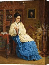 Bleue Canvas Paintings - Femme en robe bleue revant by Paul Desire Trouillebert