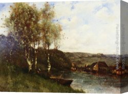 Fisherman's Canvas Paintings - Fisherman at the River's Edge by Paul Desire Trouillebert