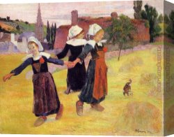 Gauguin Canvas Paintings - Breton Girls Dancing by Paul Gauguin