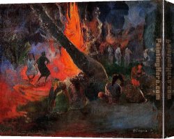 Thoughts Before The Dance Canvas Paintings - Fire Dance by Paul Gauguin