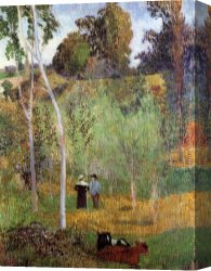 A Shepherdess with Her Flock Canvas Paintings - Shepherd and Shepherdess in a Meadow by Paul Gauguin