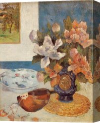Chinese Porcelain Canvas Paintings - Still Life with Chinese Peonies and Mandolin by Paul Gauguin