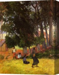 De Tonty Suing for Peace in The Iroquois Village in January 1680 Canvas Paintings - Tahitian Village by Paul Gauguin