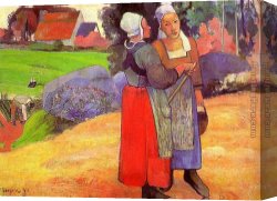 Peasants Canvas Paintings - Two Breton Peasants on the Road by Paul Gauguin