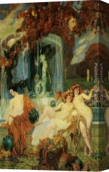 Femme Nue Couchee Canvas Paintings - Jeunes femmes a la Vasque - Allegorie de Lautomne by Paul Jean Gervais