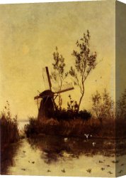 Windmill at Zaandam 2 Canvas Paintings - A Windmill At Dusk by Paul Joseph Constantine Gabriel