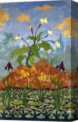 Paul Ranson Canvas Paintings - Arums and Purple and Yellow Irises by Paul Ranson