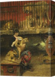 Feeding The Goldfish Canvas Paintings - Feeding The Cubs by Paul Wilhelm Meyerheim