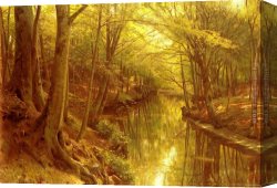 Woodland Canvas Paintings - A Woodland Stream by Peder Mork Monsted