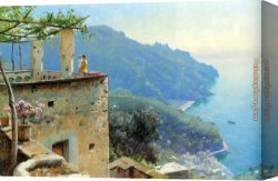 Mediterranean Canvas Paintings - The Ravello Coastline by Peder Mork Monsted