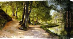 Umbrellas Canvas Paintings - The Red Umbrella by Peder Mork Monsted