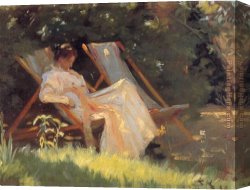 Marie Canvas Paintings - Marie en el jardin reading by Peder Severin Kroyer