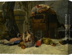Dead Game Canvas Paintings - Still Life with Dead Game and Songbirds in the Snow by Peeter Boel