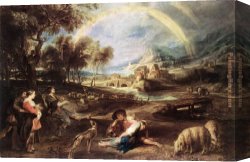 Peter Von Cornelius Canvas Paintings - Landscape with a Rainbow by Peter Paul Rubens