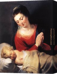 Virgin of The Rocks Canvas Paintings - Virgin in Adoration before the Christ Child by Peter Paul Rubens