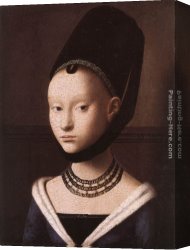 Portrait of a Girl Wearing a Pearl Necklace Canvas Paintings - Portrait of a Young Girl by Petrus Christus