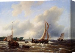 Sailing Canvas Paintings - Sailing Vessels On The Zuiderzee by Petrus Jan Schotel