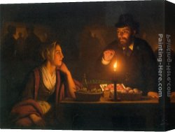 Into The Light Canvas Paintings - A Market Scene by Candle Light by Petrus Van Schendel